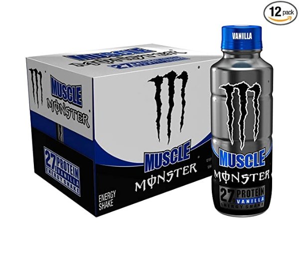Muscle Monster Vanilla Energy Shake, Protein + Energy Drink, 15 Fl Oz (Pack of 12)