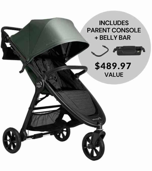 City Mini GT2 Single Stroller + Parent Console + Belly Bar - Briar Green