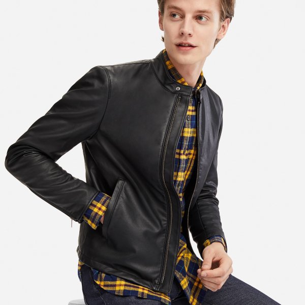MEN FAUX LEATHER SINGLE-BREASTED JACKET