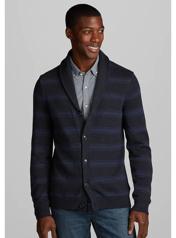 1905 Collection Slim Fit Stripe Shawl Cardigan - Big & Tall CLEARANCE - All Clearance | Jos A Bank