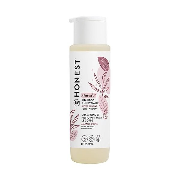 The Honest Company 2-in-1 Cleansing Shampoo + Body Wash | Gentle for Baby | Naturally Derived, Tear-free, Hypoallergenic | Sweet Almond Nourish, 18 fl oz