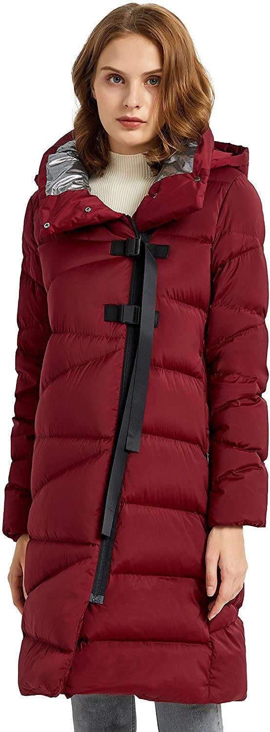 Women's Hooded Down Jacket Long Winter Coat Asymmetric Puffer Jacket