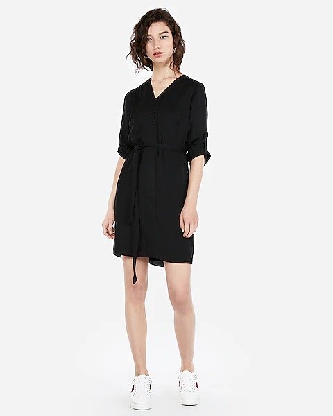 Covered Button Front Shirt Dress
