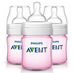 Philips AVENT Classic Plus BPA Free Polypropylene Bottles, Pink, 4 Ounce (Pack of 3)