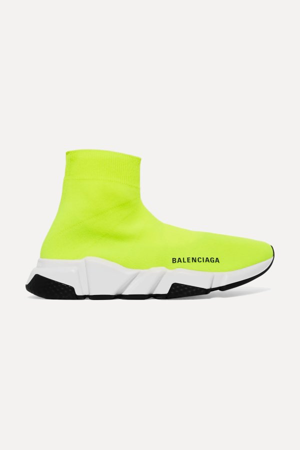 Speed neon logo-print stretch-knit high-top sneakers