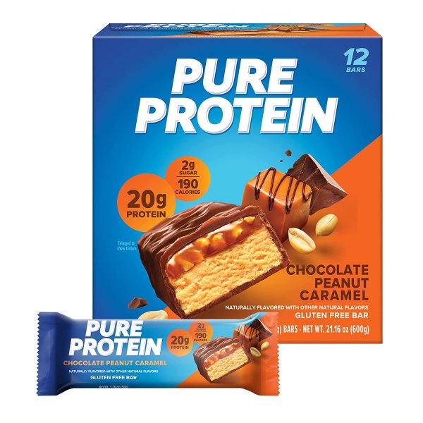 Pure Protein 高蛋白花生焦糖巧克力量棒1.76oz 12条