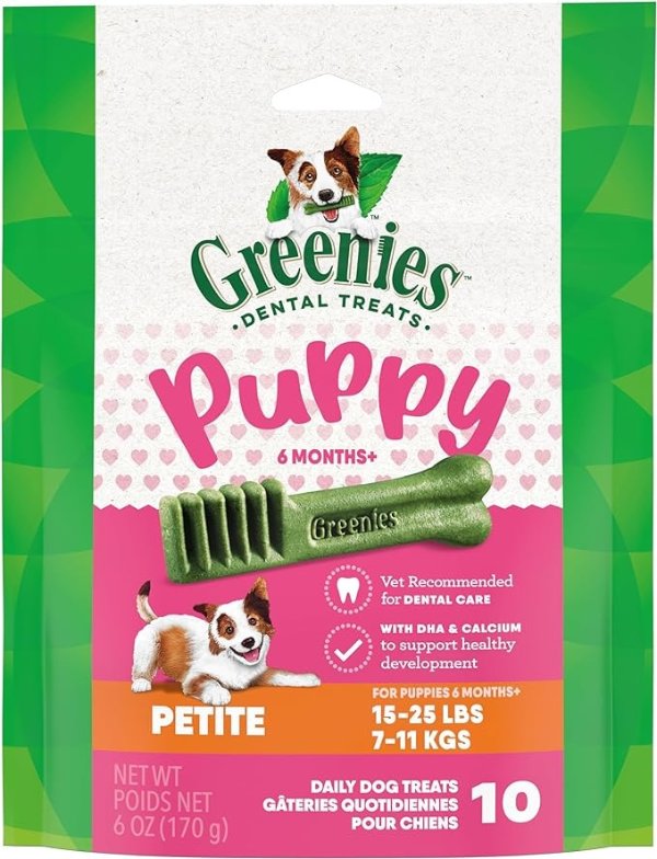 Greenies Puppy Petite Size Natural Dental Dog Treats, 6 oz. Pack (10 Treats)