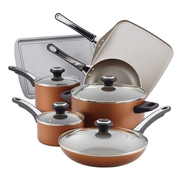 21955 High Performance Nonstick Cookware Pots and Pans Set Dishwasher Safe, 17 Piece, Copper