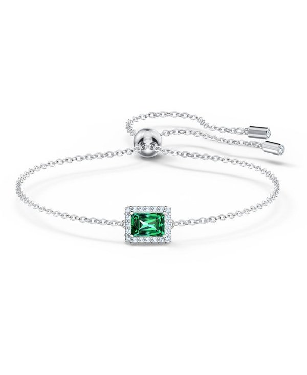 Silver-Tone Green Crystal Rectangular Slider Bracelet