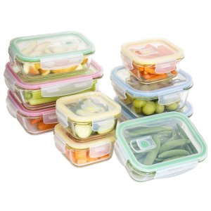 18-Piece BPA Free Glass Food Containers w/ Locking Lids - Multicolor