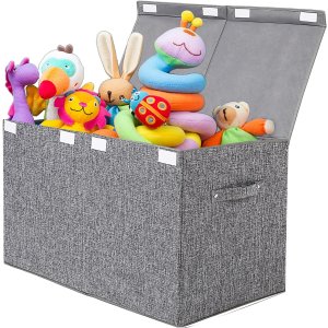 popoly Large Toy Box Chest with Lid, 25"x13" x16" (Linen Gray)