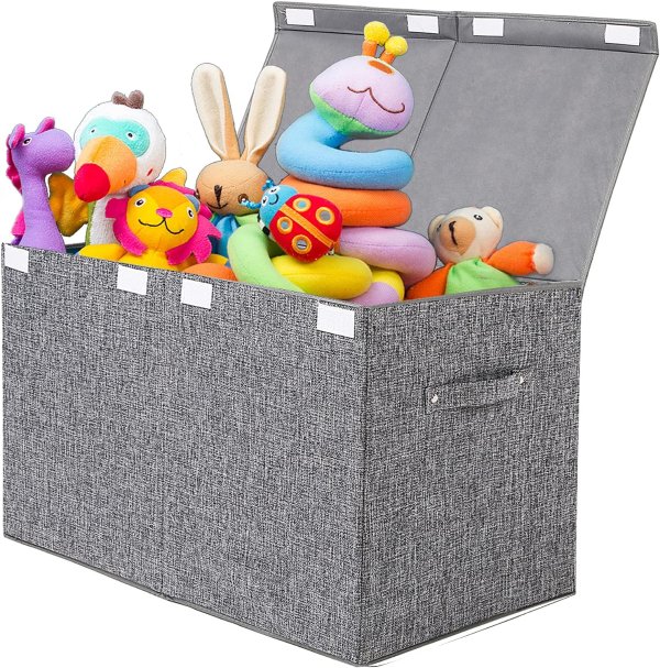 popoly Large Toy Box Chest with Lid, 25"x13" x16" (Linen Gray)