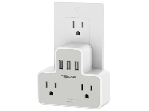 Outlet Splitter with Surge Protection (2 Outlets, 3 USB-A Ports)