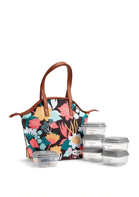 Davenport Lunch Set with Reusable Containers, Electric Coral Azaleas