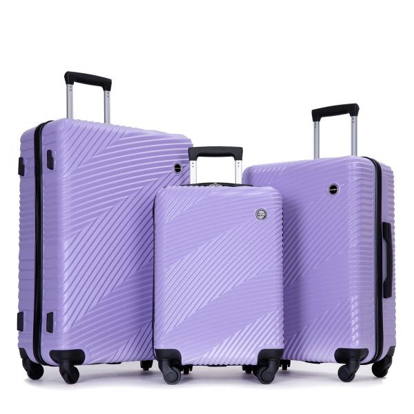 Luggage 3 Piece Set,Suitcase Set with Spinner Wheels Hardside Lightweight Luggage Set 20in24in28in.(Light Purple)