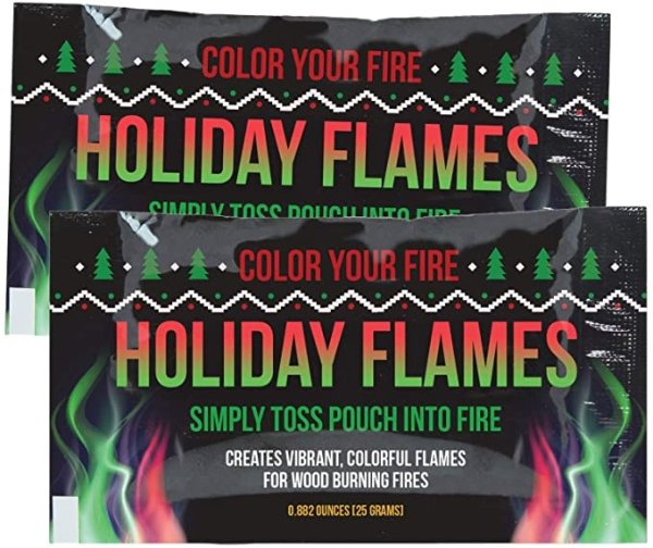 Holiday Flames (Box of 25) Creates Vibrant, Rainbow Colored Flames, Transform Any Wood Burning Fire into Neon Colored Fire - Indoor & Outdoor