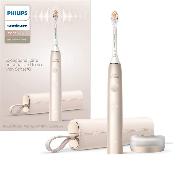 Sonicare 9900 Prestige Rechargeable Electric Toothbrush with SenseIQ, Champagne HX9990/11