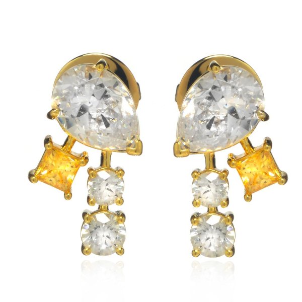 Film PC Gold Tone And Czech White Crystal Earrings 5572835