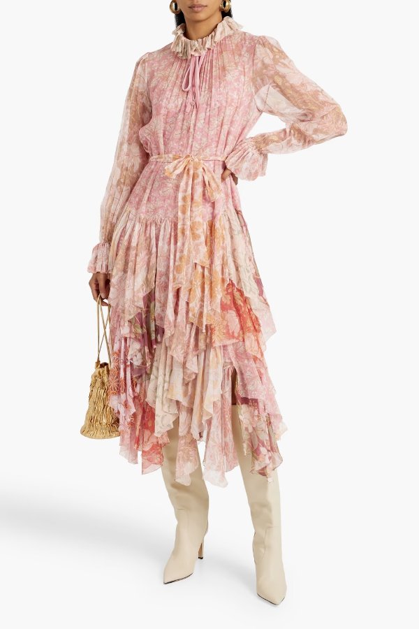 Ruffled floral-print silk-georgette midi dress