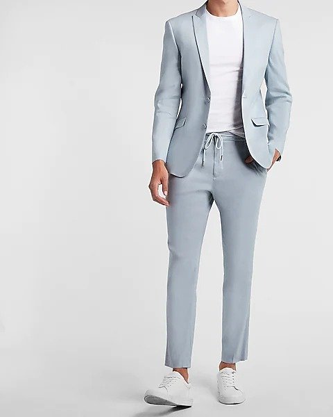 Extra Slim Solid Light Blue Linen-blend Drawstring Suit