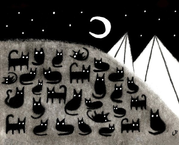 8x10 ART PRINT Black Cat Moon Folk Art Painting Quirky | Etsy