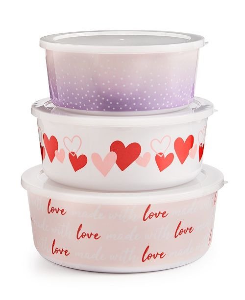Valentine's Day Melamine Nesting Bowls with Lids, Set of 3, Created For Macy's