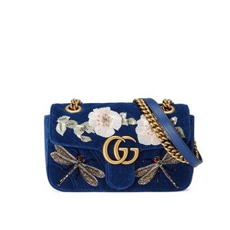 GG Marmont Embroidered Velvet Mini Bag, Cobalt