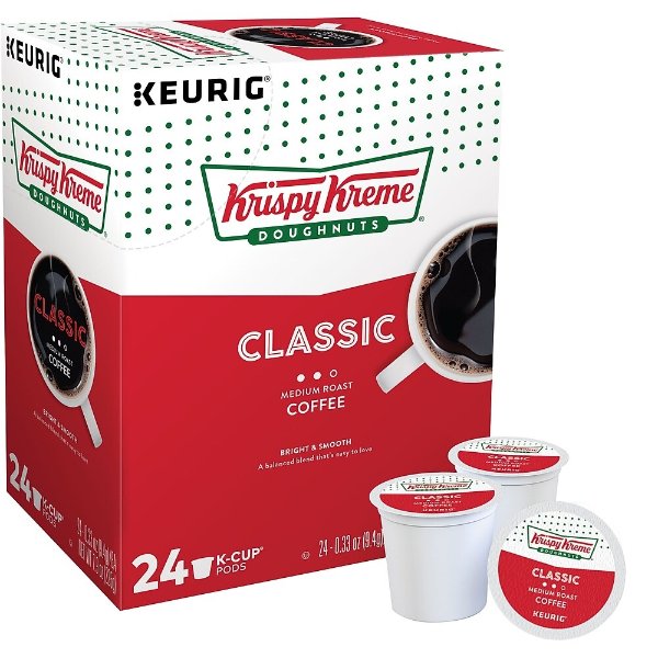 Krispy Kreme Classic Coffee, Keurig K-Cup Pods, Medium Roast, 24/Box (06110)