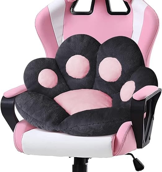 Cat Paw Cushion Kawaii Chair Cushions 27.5 x 23.6 inch Cute Stuff Seat Pad Comfy Lazy Sofa Office Floor Pillow for Gaming Chairs Room Decor Black