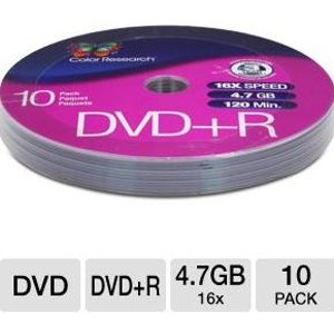 Color Research 10-Pack of 16X 4.7 GB DVD+R Discs (C18-42011) 