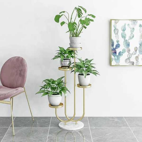 Metal Plant Stand 4-Shelf Gold Plant Pot Stand for Indoor in Large-Homary