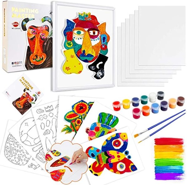 Paint Set for Kids, Arts Set for Kids Includes Photo Fram, DIY Painting Kit for Boys and Girls, Educational Collage Stickers Learning Toy for Kids Age 4 5 6 7 8 9 10