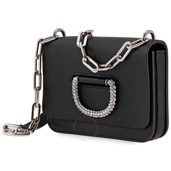 The Mini Leather Crystal D-ring Bag- Black