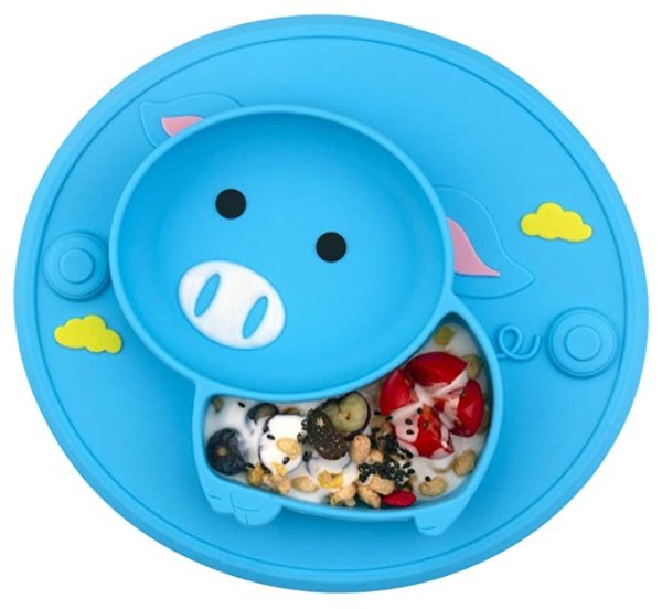Baby Divided Plate Silicone- Portable Non Slip Child Feeding Plate with Suction Cup for Children Babies and Kids BPA Free Baby Dinner Plate Microwave Dishwasher Safe …