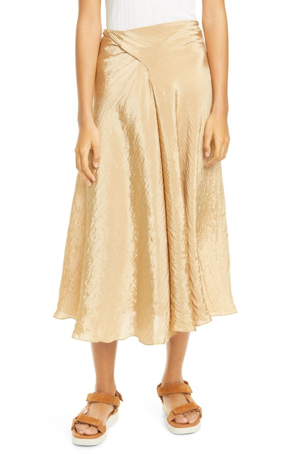 Textured Draped Satin Skirt