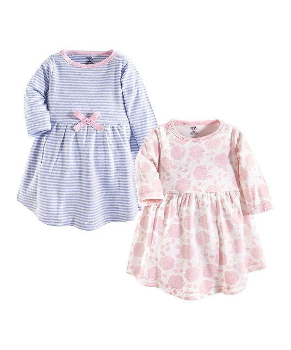 Pink Floral Shadow & Purple Stripe Long-Sleeve Organic Cotton A-Line Dress - Newborn, Infant, Toddler & Girls