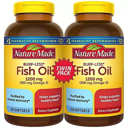 Burp-Less Fish Oil 1,200mg Softgels for Heart Health† (150 ct., 2 pk.) - Sam's Club