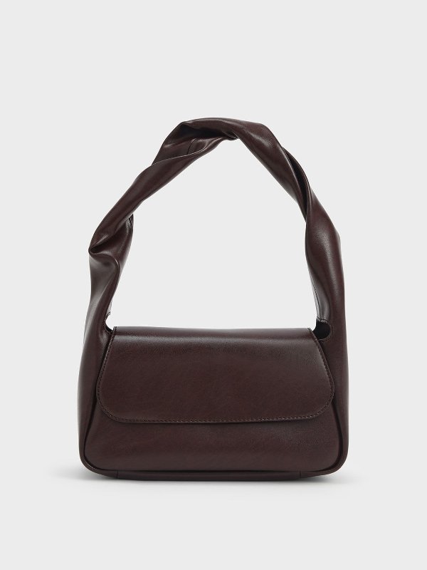 Dark Oak Willow Twist Top Handle Shoulder Bag | CHARLES &amp; KEITH