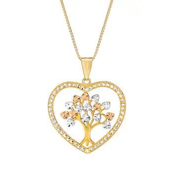14kt Tri-Color Gold Tree of Life Heart Pendant
