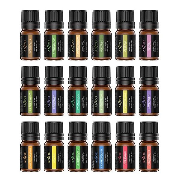 Essential Oils, Anjou 18PCS Aromatherapy Oil Upgraded Gift Set Pure & Therapeutic Grade, Popular Fragrance Oils Blends for Diffuser Air Purifier Home Office Auto (Incl.Peppermint Eucalyptus Lavender)