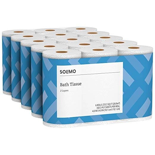 Amazon Brand- Solimo 2-Ply Toilet Paper, 350 Sheets per Roll, 30 Count