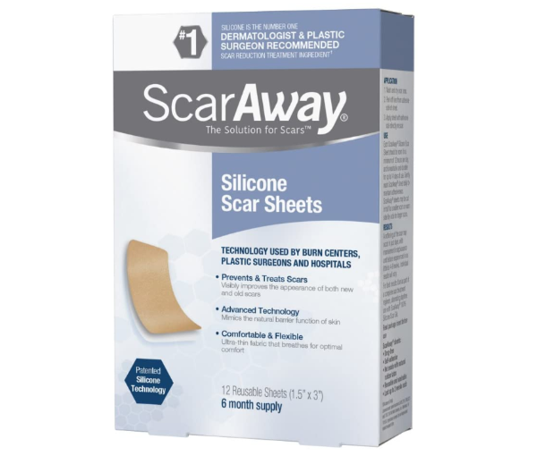 ScarAway Silicone Scar Sheets shrink, flatten and fade scars, 12 Reusable Sheets