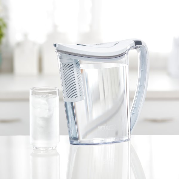 Brita 10 Cup Stream Filter as You Pour Water Pitcher with 1 Filter, Hydro, BPA Free, Chalk White
