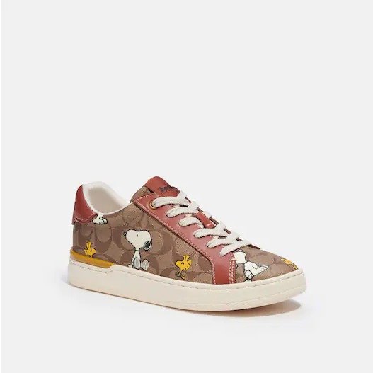 Coach X Peanuts Clip Low Top Sneaker In Signature Canvas With Snoopy Woodstock Print