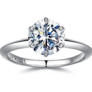 SMILEST 2ct Round Moissanite Engagement Ring for Women