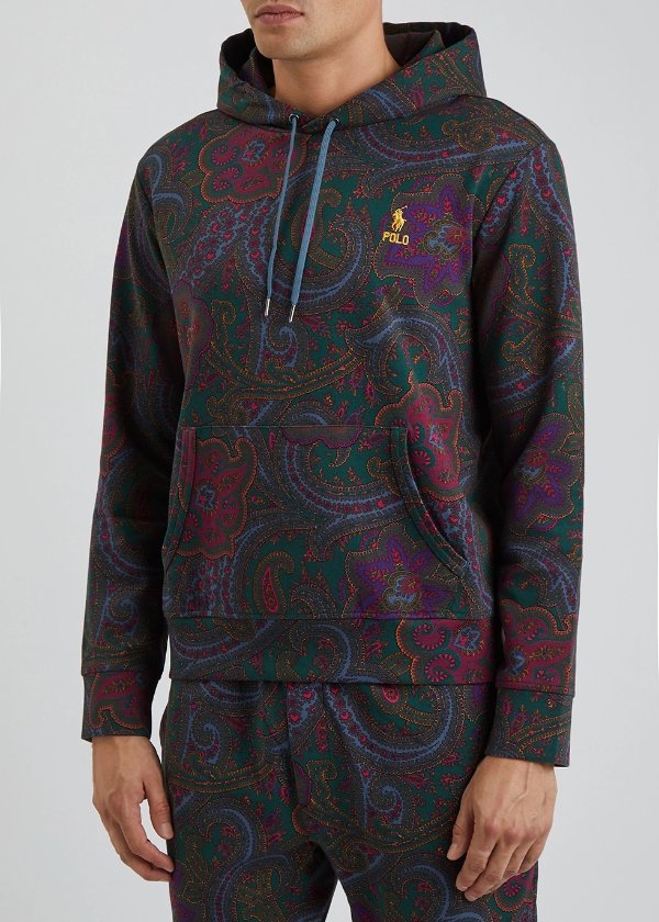 Paisley-print hooded cotton-blend sweatshirt