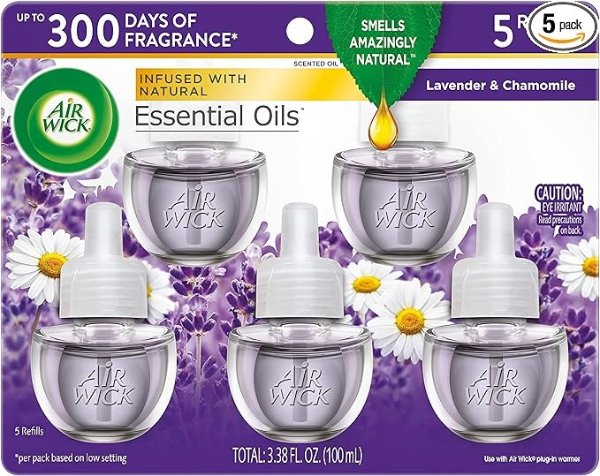 Scented Oil 5 Refills, Lavender & Chamomile, (5X0.67oz), Air Freshener (Packaging May Vary)