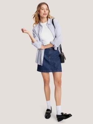 High-Waist Belted Denim Mini Skirt
