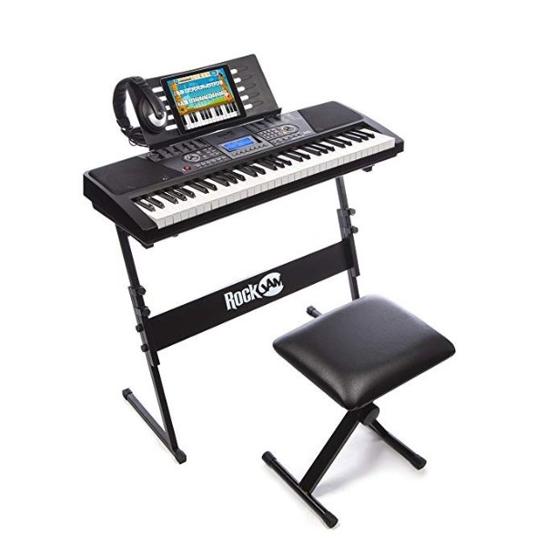 RockJam 61-Key Electronic Keyboard Piano SuperKit with Stand, Stool, Headphones & Power Supply