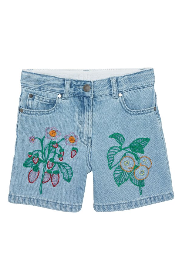 Kids' Floral Embroidered Denim Shorts